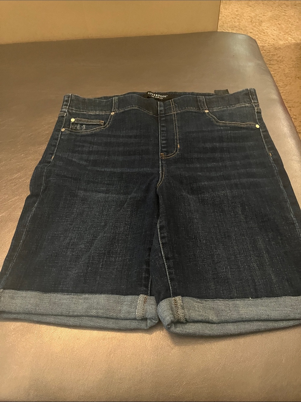 Liverpool Dark Blue Denim Bermuda Shorts - Women's